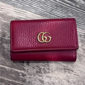 Gucci Small Pebbled Leather Key Case Red with Gold Hardware